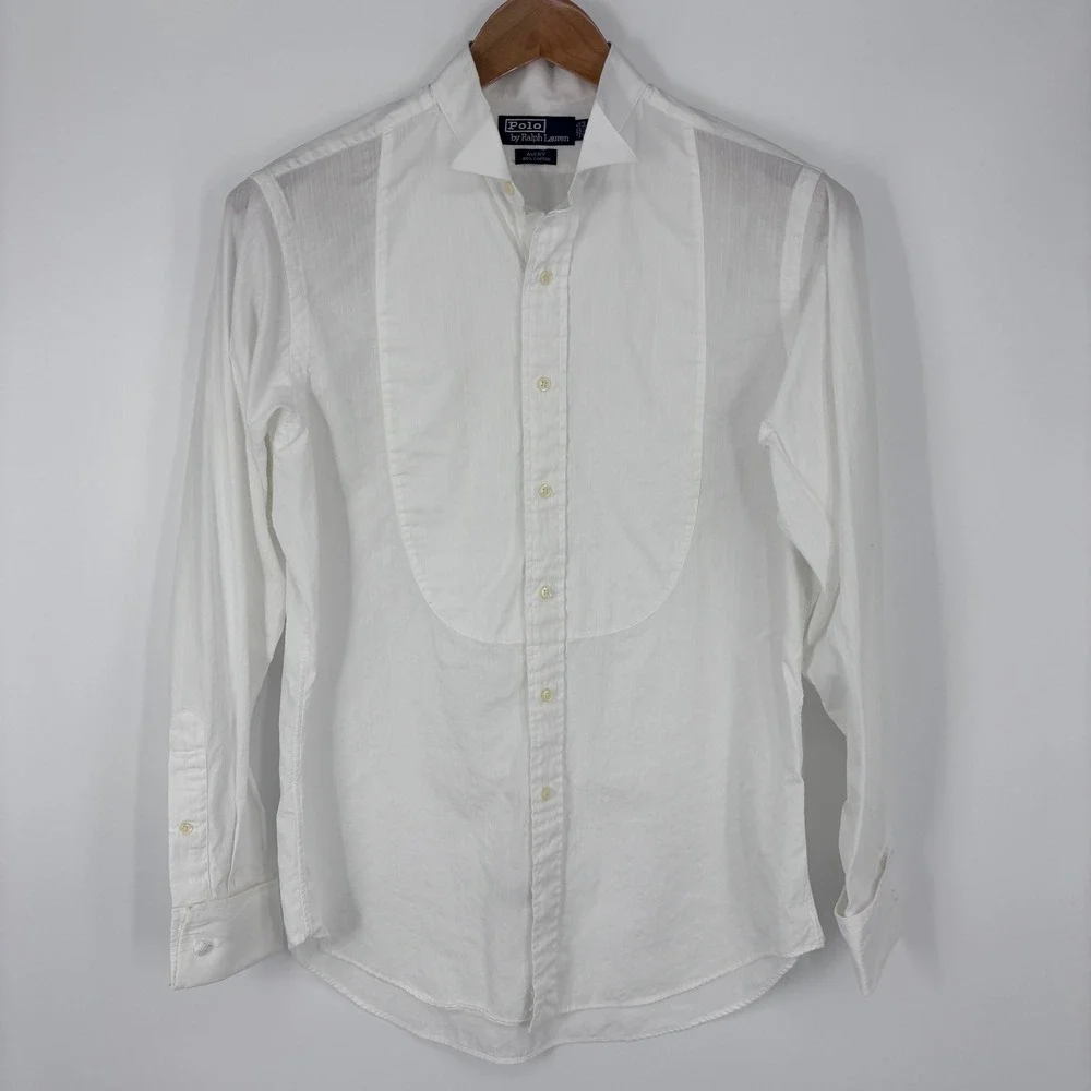Polo Ralph Lauren Tuxedo Shirt Mens 15.5 34 White Avery Wingtip Dobby Formal